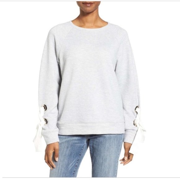 Halogen Tie Sleeve Sweatshirt Heather Grey XXSP XXS Petite - Picture 1 of 3